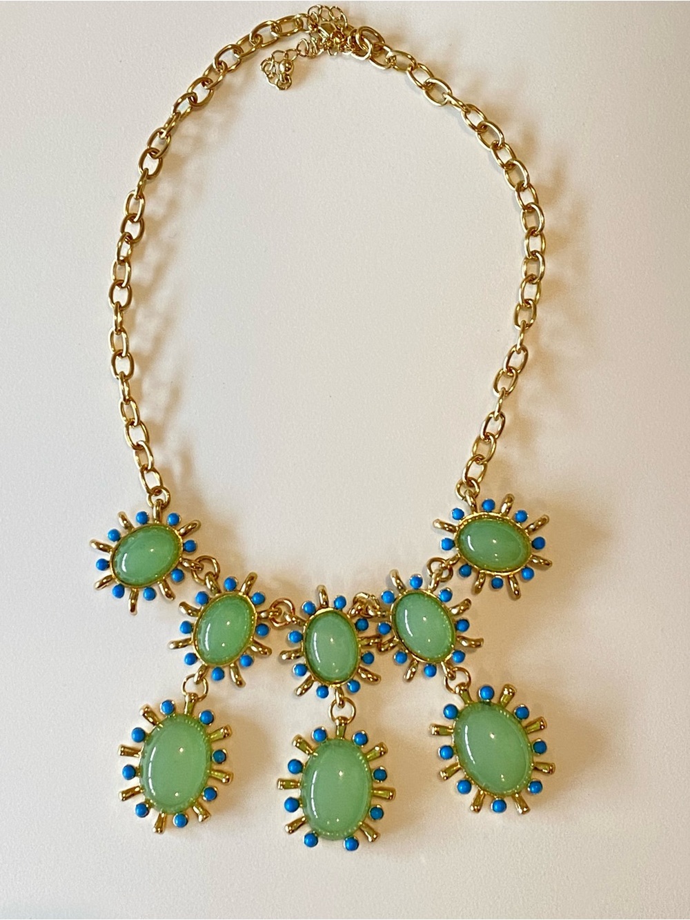 J. Crew Gold-Tone Necklace with Green Cabochons & Blue Accents